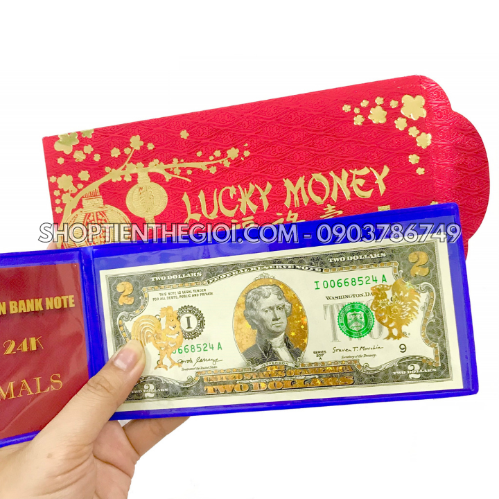 Tiền 2 USD in hình con Gà 3D nhũ vàng 